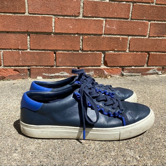 Tory Burch Sport Leather Ruffle Casual Shoe Women's Size 10 Blue - Picture 3 of 7